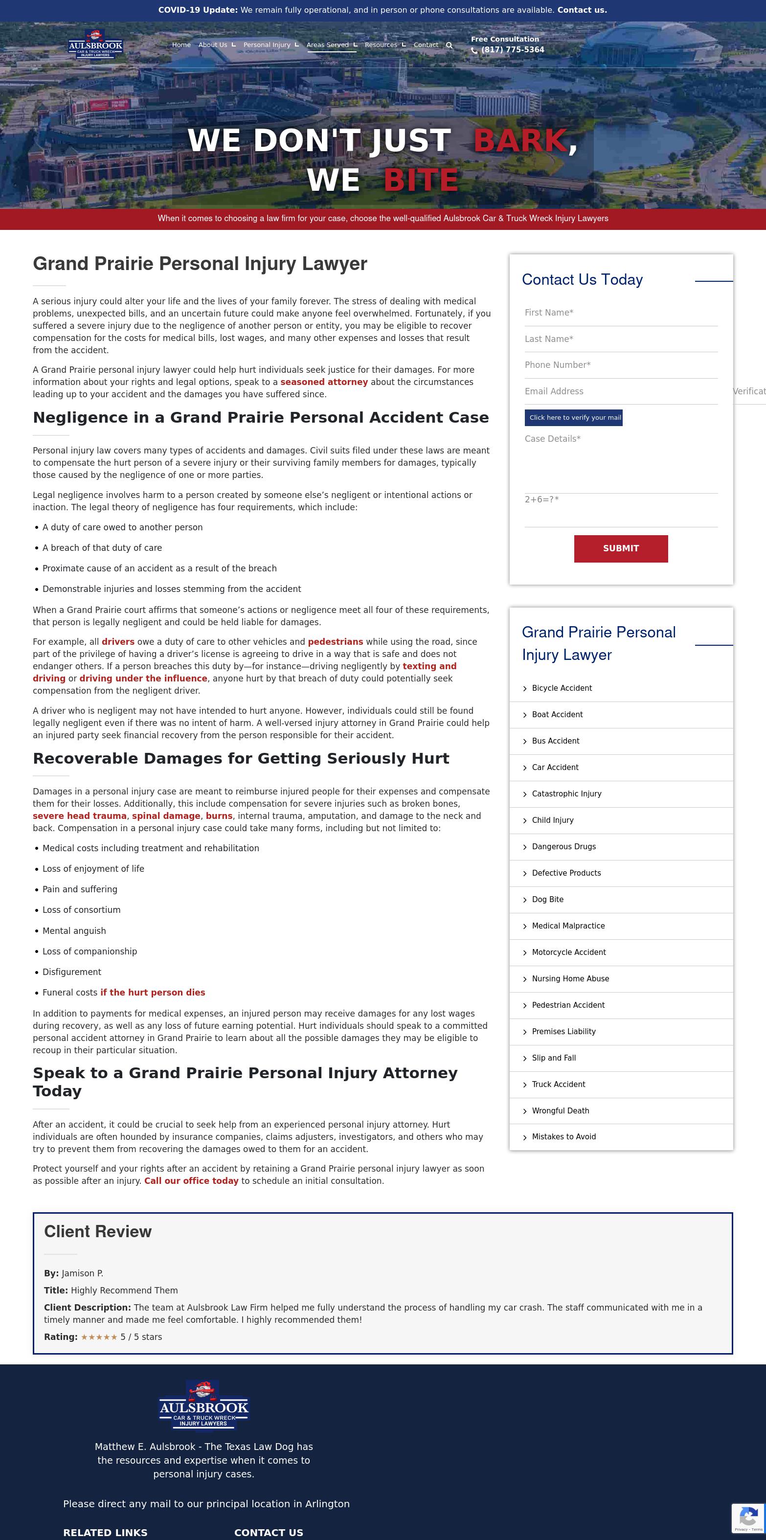 Aulsbrook Car & Truck Wreck Lawyers - Grand Prairie TX Lawyers