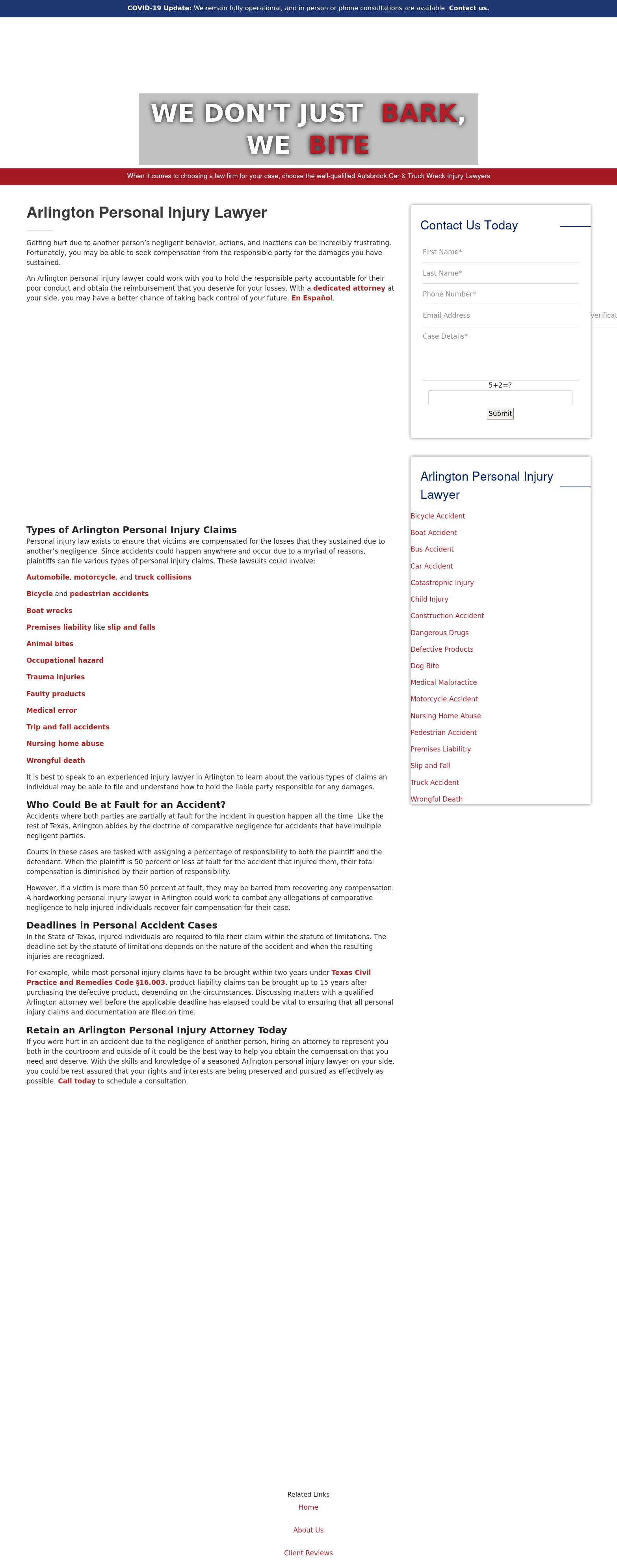 Aulsbrook Car & Truck Wreck Lawyers - Arlington TX Lawyers