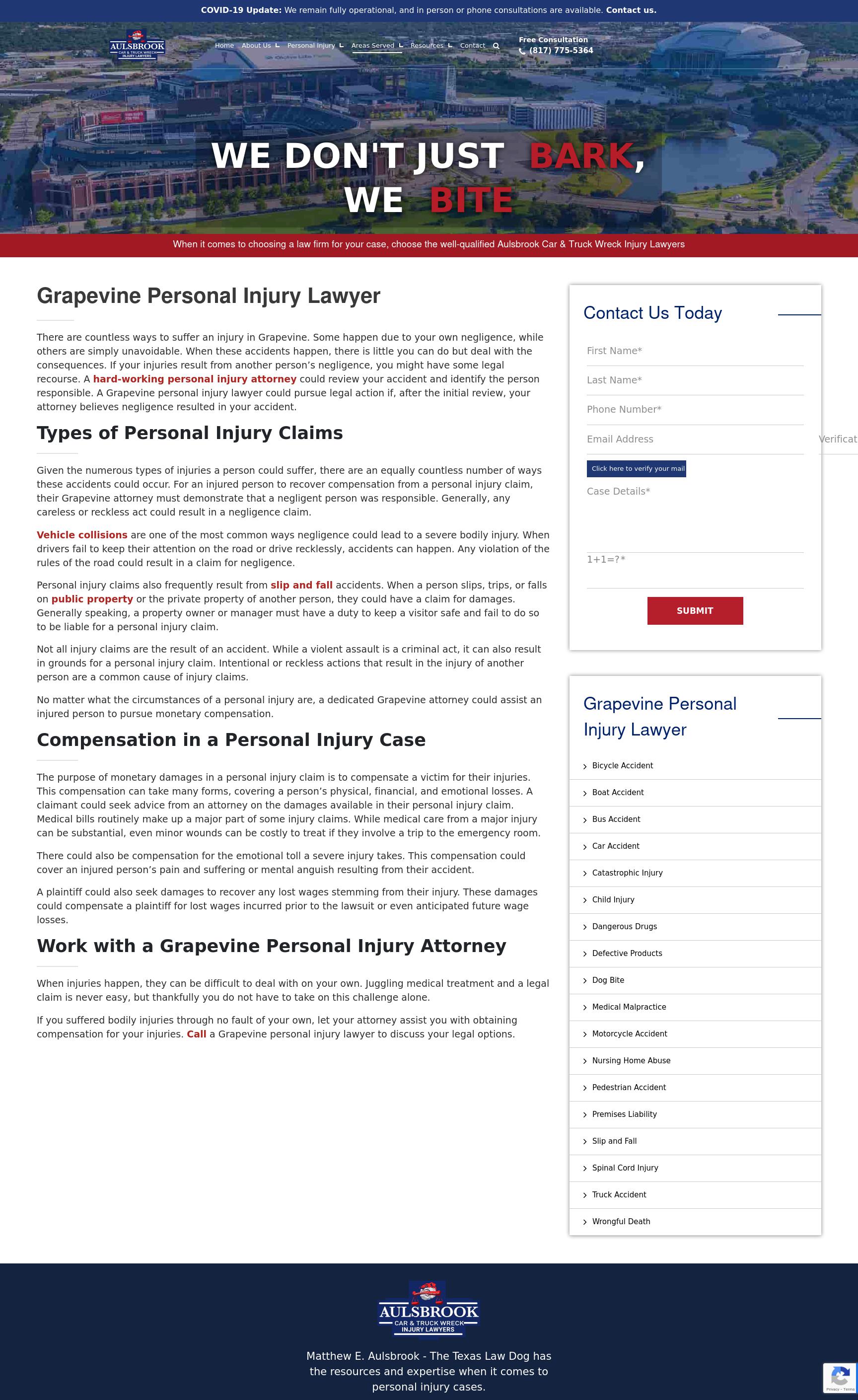 Aulsbrook Car & Truck Wreck Lawyers - Grapevine TX Lawyers