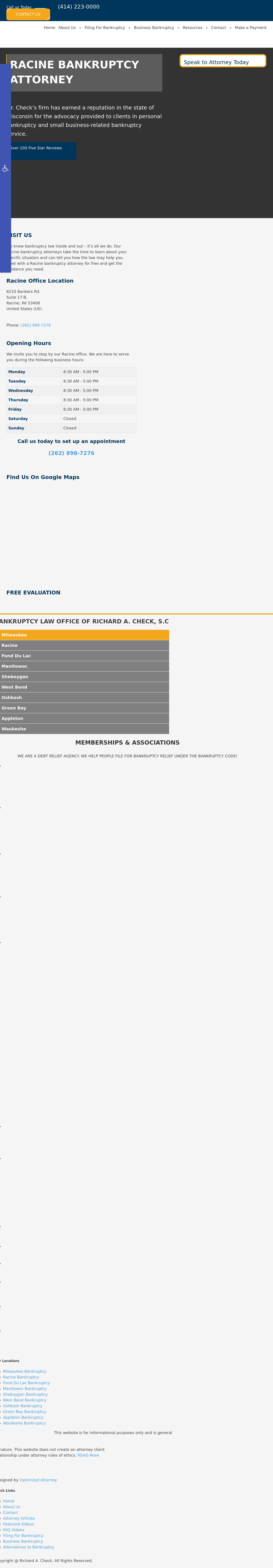Bankruptcy Law Office of Richard A. Check S. C. - Racine WI Lawyers