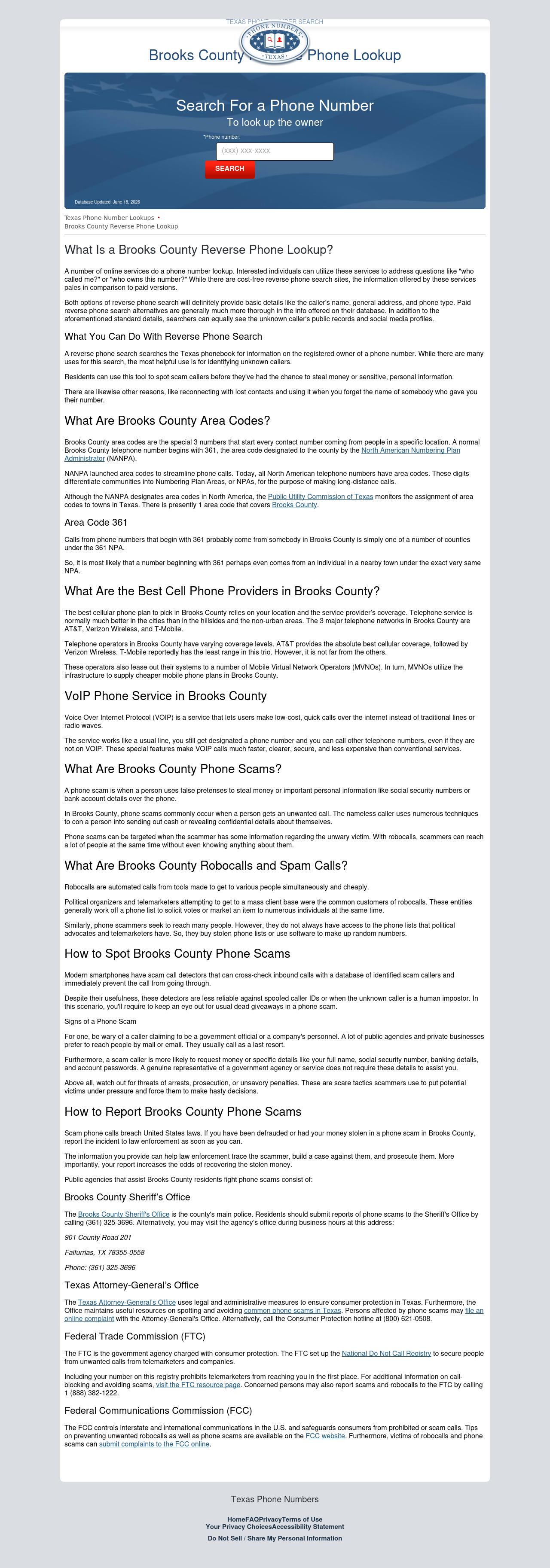 Brooks County Reverse Phone Lookup - Falfurrias TX Lawyers