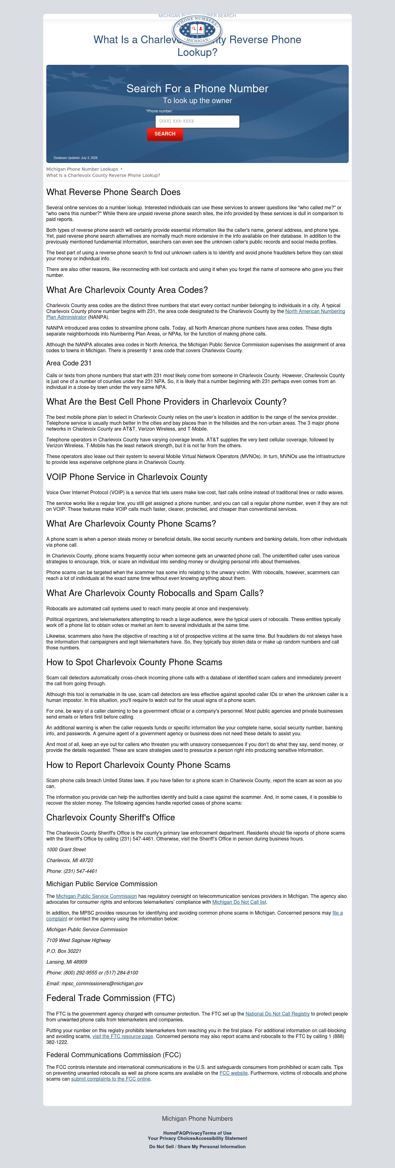 Charlevoix County Phone Number Lookup - Boyne Falls MI Lawyers