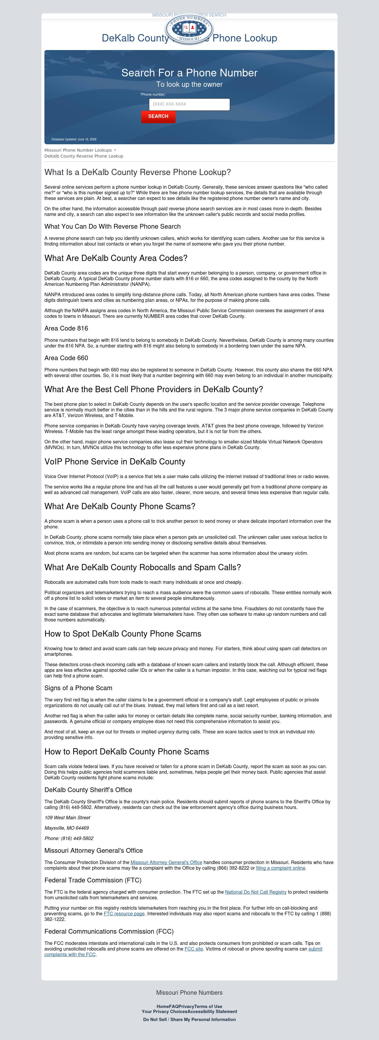 DeKalb County Phone Number Search - Maysville MO Lawyers