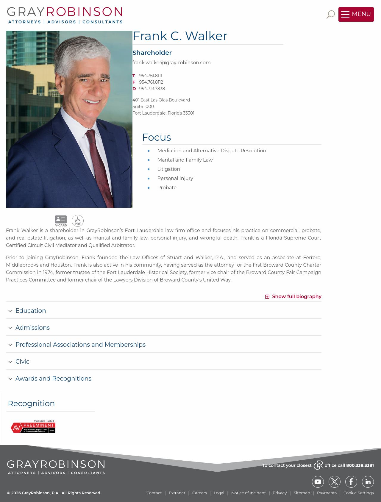 Frank C. Walker Attorney at Law - Fort Lauderdale FL Lawyers