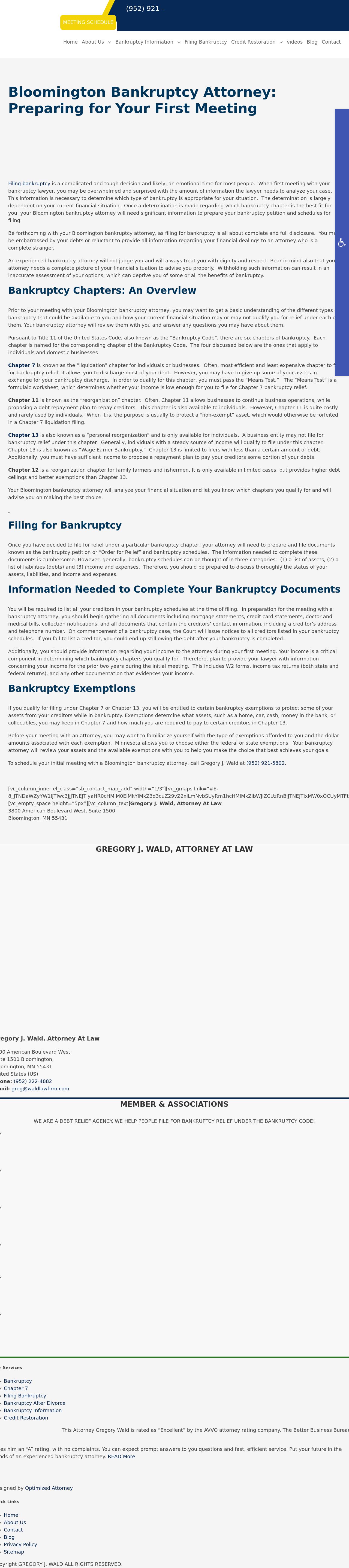 Gregory J. Wald, Attorney at Law, Bloomington Bankruptcy Attorney - Bloomington  MN Lawyers