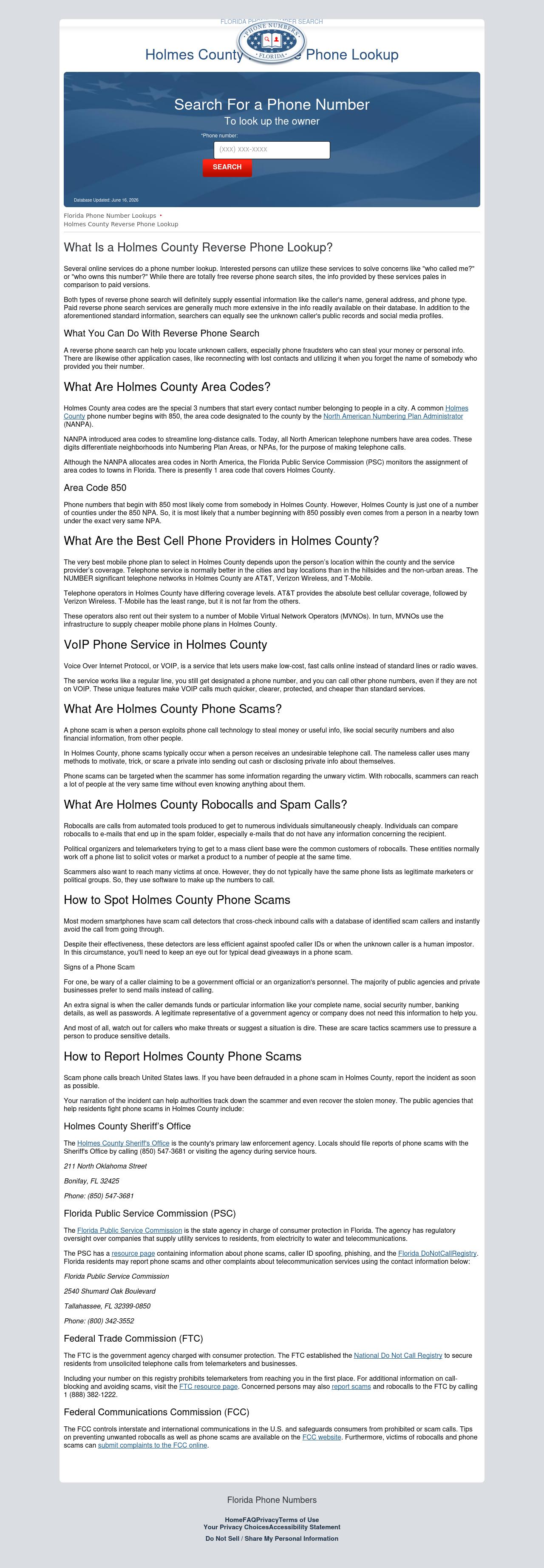 Holmes County Reverse Phone Lookup - Ponce De Leon FL Lawyers