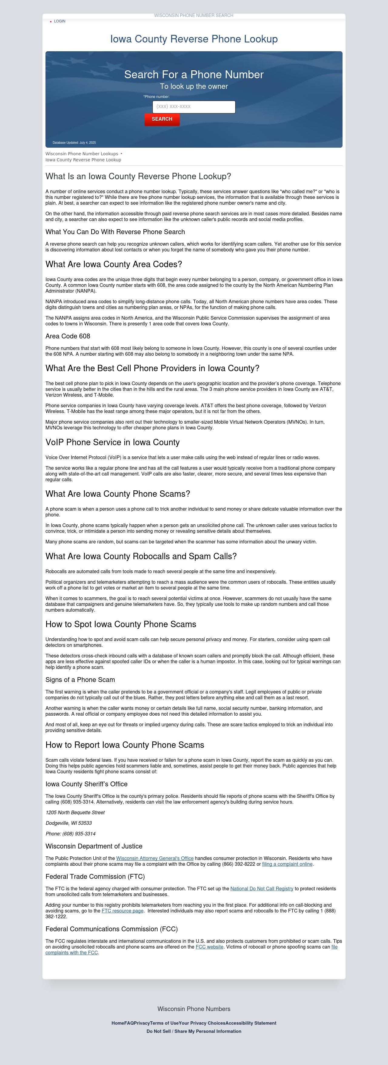 Iowa County Phone Numbers - Dodgeville WI Lawyers