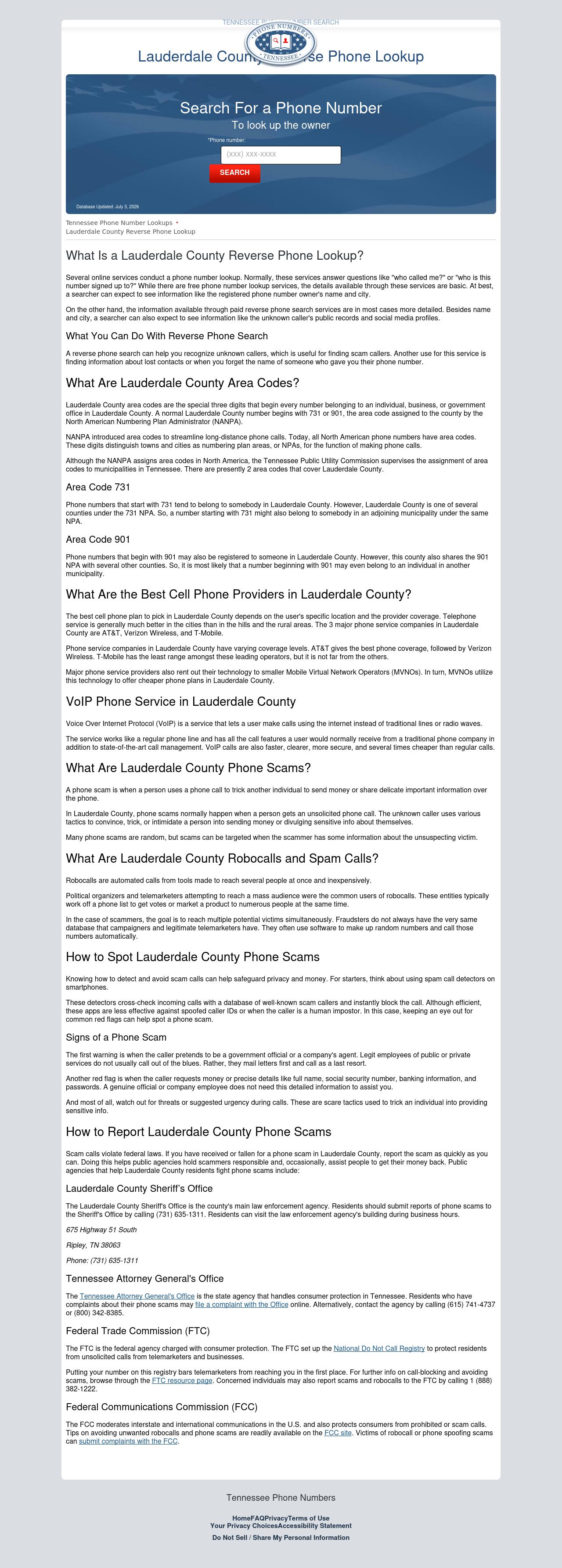 Lauderdale County Phone Numbers - Ripley TN Lawyers