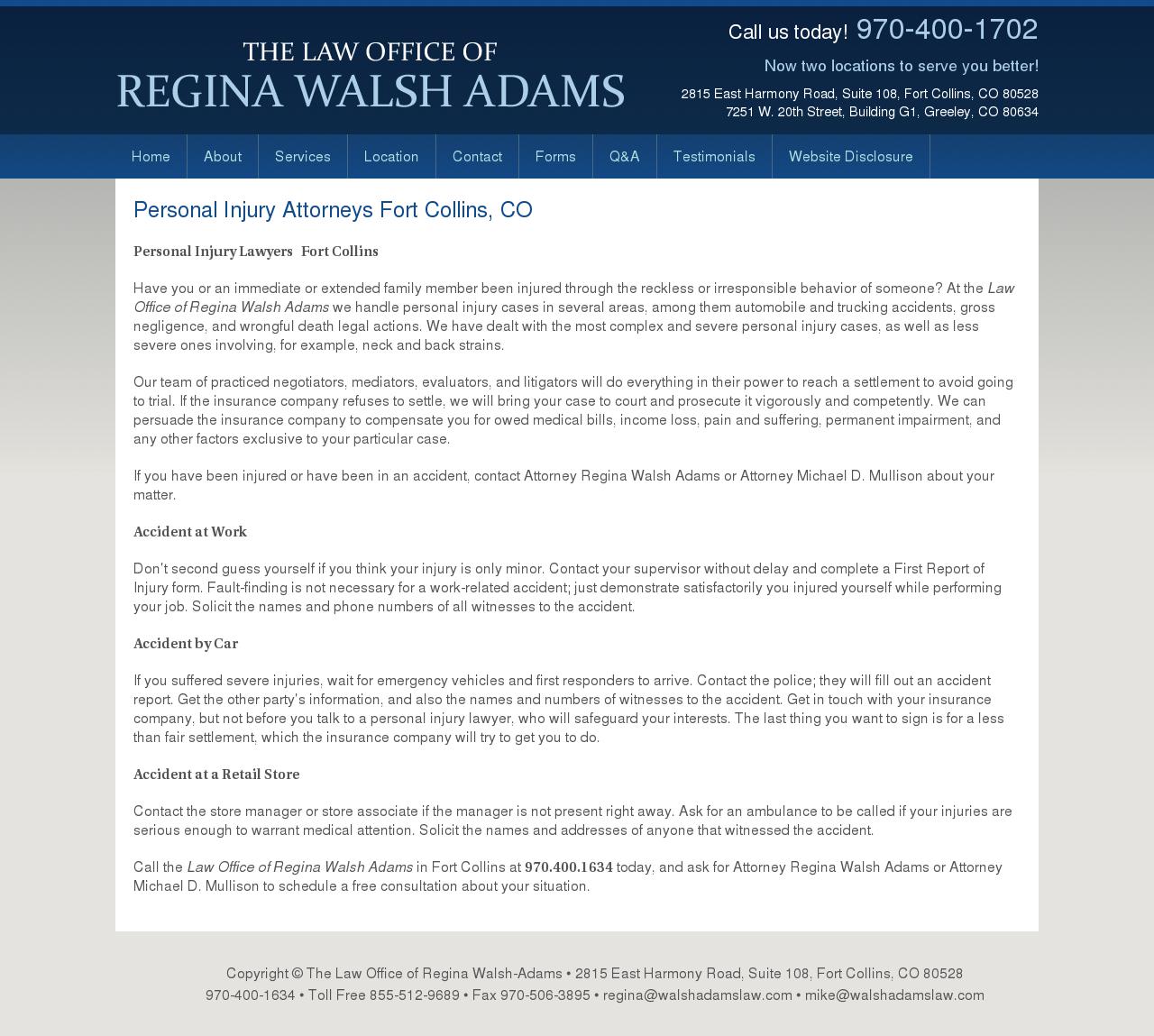 Law Office Of Regina Walsh Adams - Fort Collins CO Lawyers