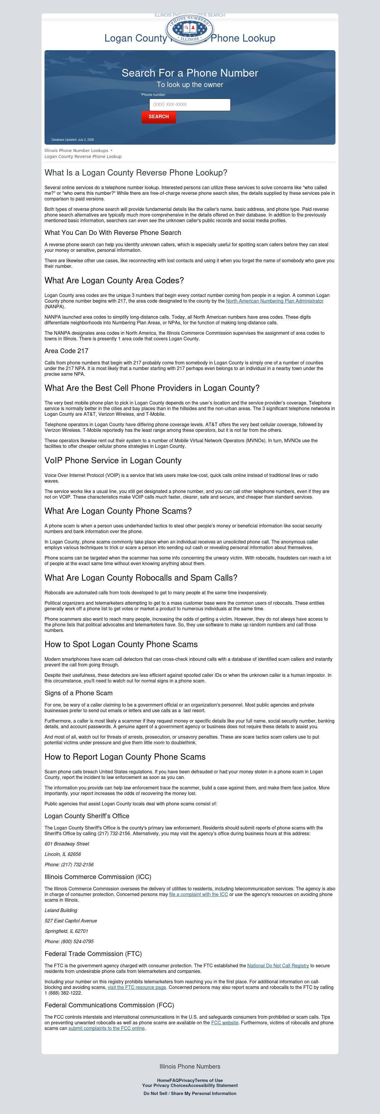 Logan County Phone Number Search - Lincoln IL Lawyers