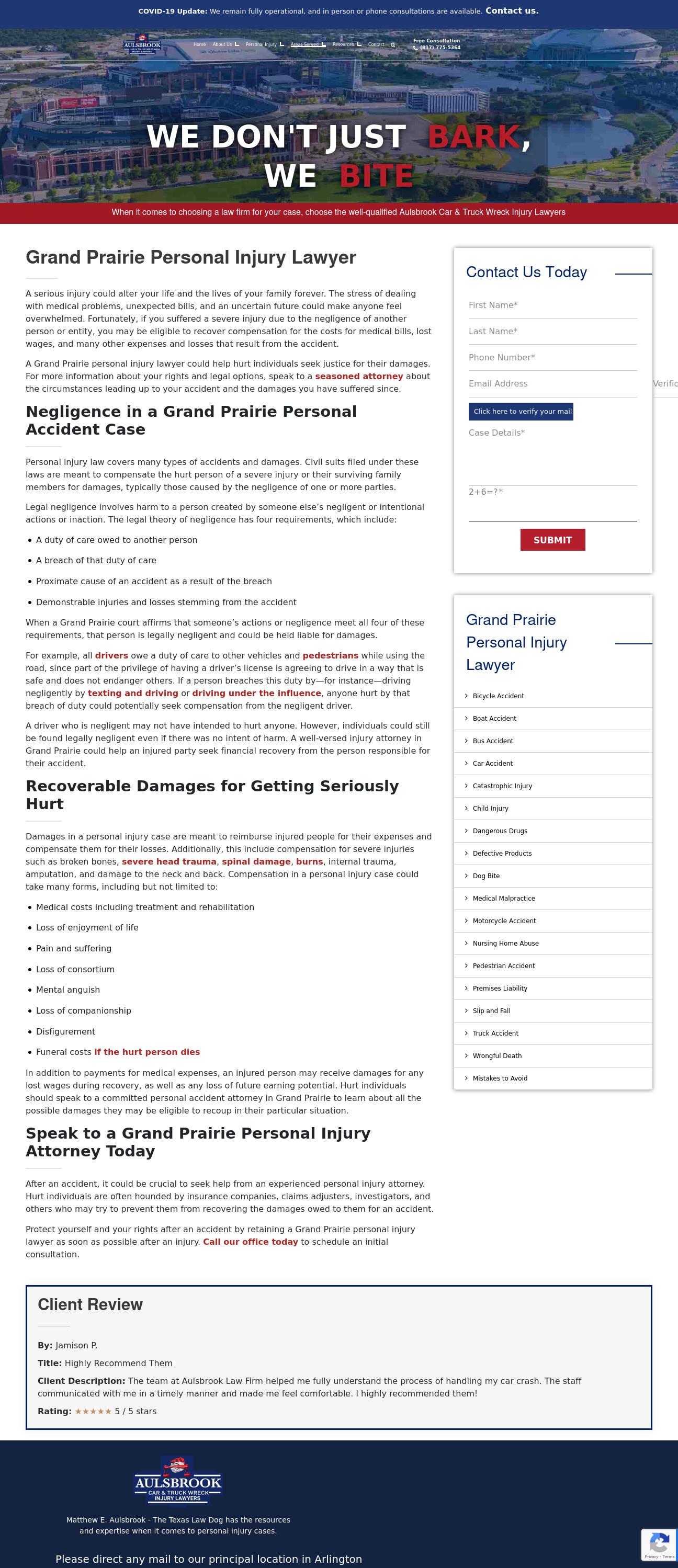 Aulsbrook Car & Truck Wreck Lawyers - Grand Prairie TX Lawyers