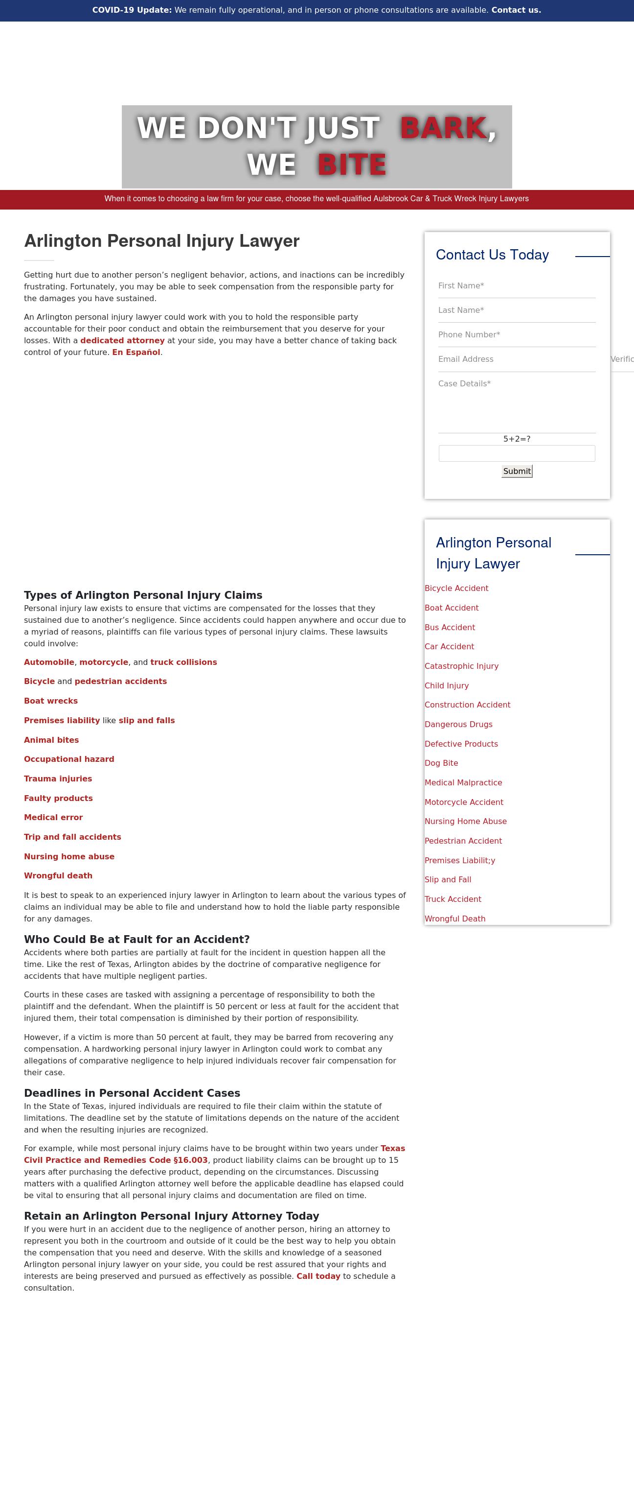 Aulsbrook Car & Truck Wreck Lawyers - Arlington TX Lawyers
