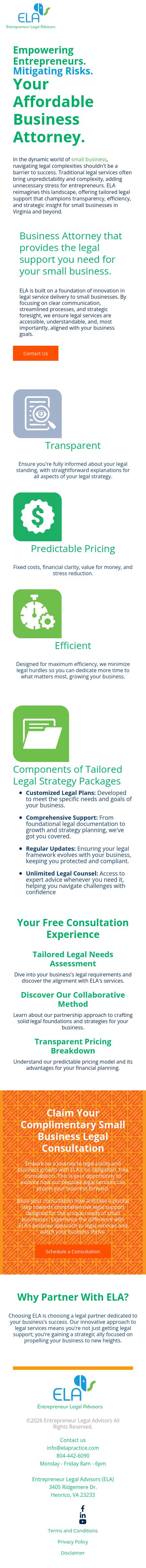 Entrepreneur Legal Advisors (ELA) - Henrico VA Lawyers
