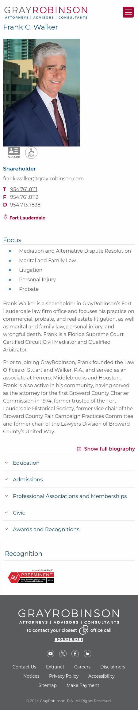 Frank C. Walker Attorney at Law - Fort Lauderdale FL Lawyers