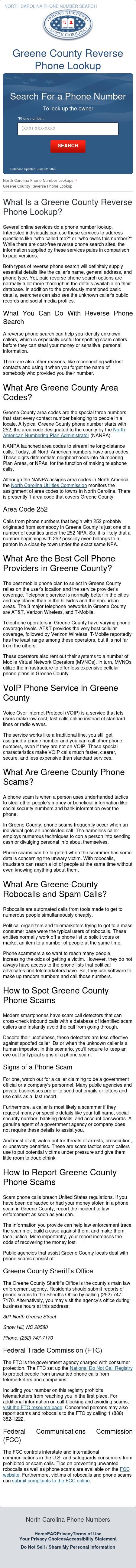Greene County Phone Number Lookup - Walstonburg NC Lawyers