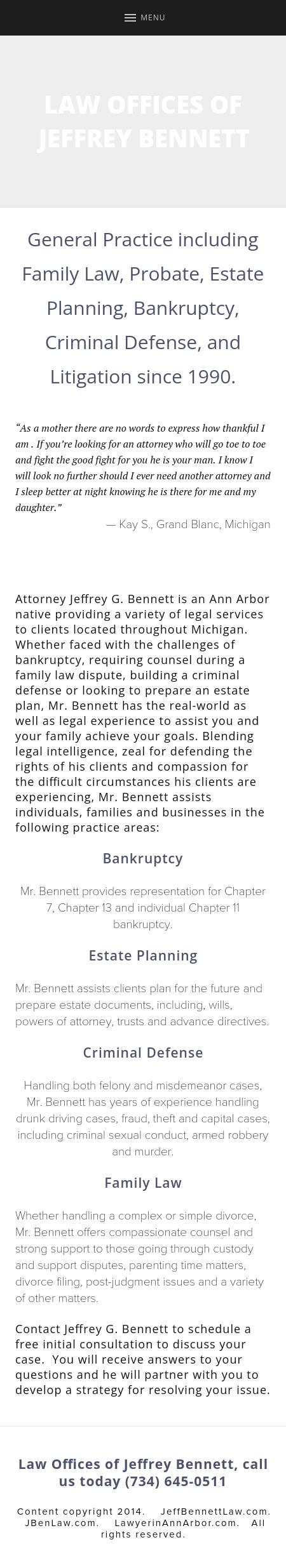 Jeffrey G. Bennett - Ann Arbor MI Lawyers