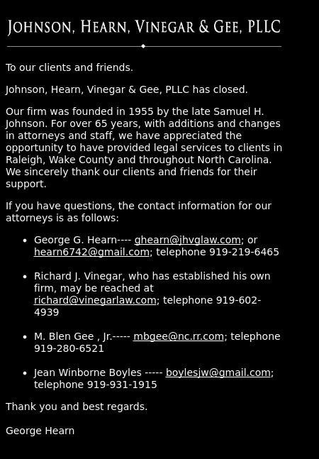 Johnson, Hearn, Vinegar & Gee PLLC - Raleigh NC Lawyers