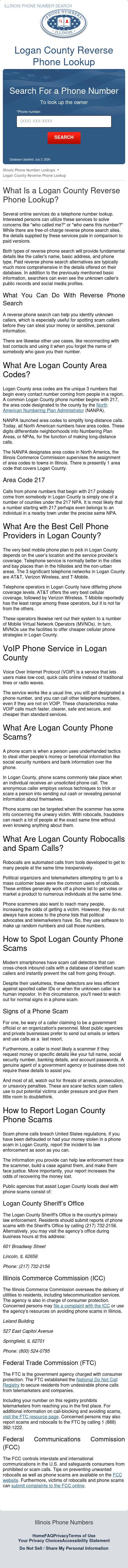 Logan County Phone Number Search - Lincoln IL Lawyers