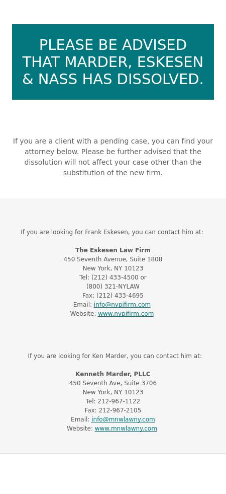 Marder, Eskesen & Nass - New York NY Lawyers