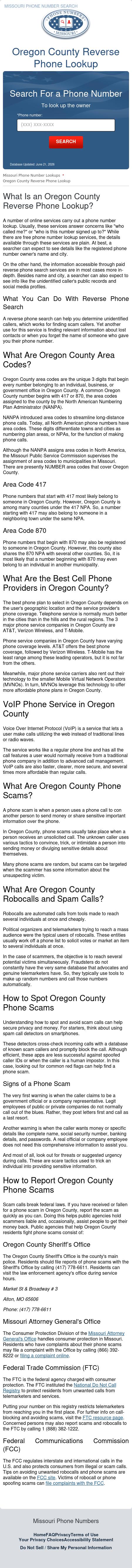 Oregon County Phone Number Search - Thayer MO Lawyers