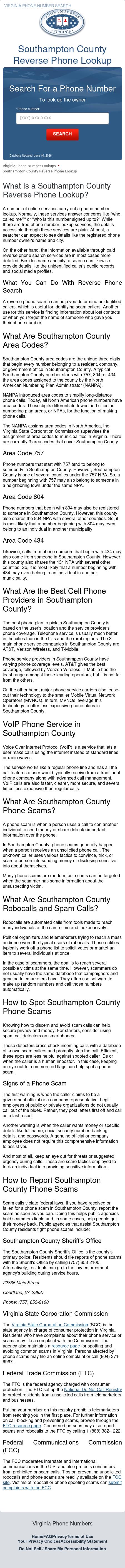 Southampton County Phone Numbers - Ivor VA Lawyers
