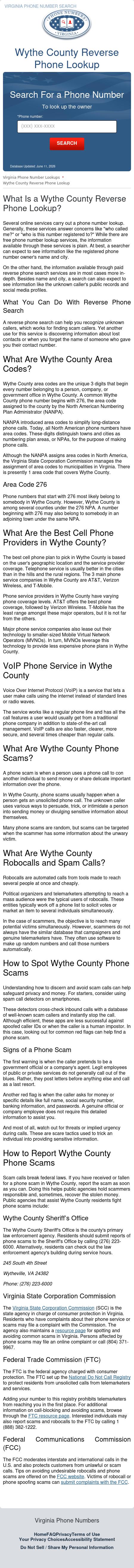 Wythe County Phone Numbers - Wytheville VA Lawyers