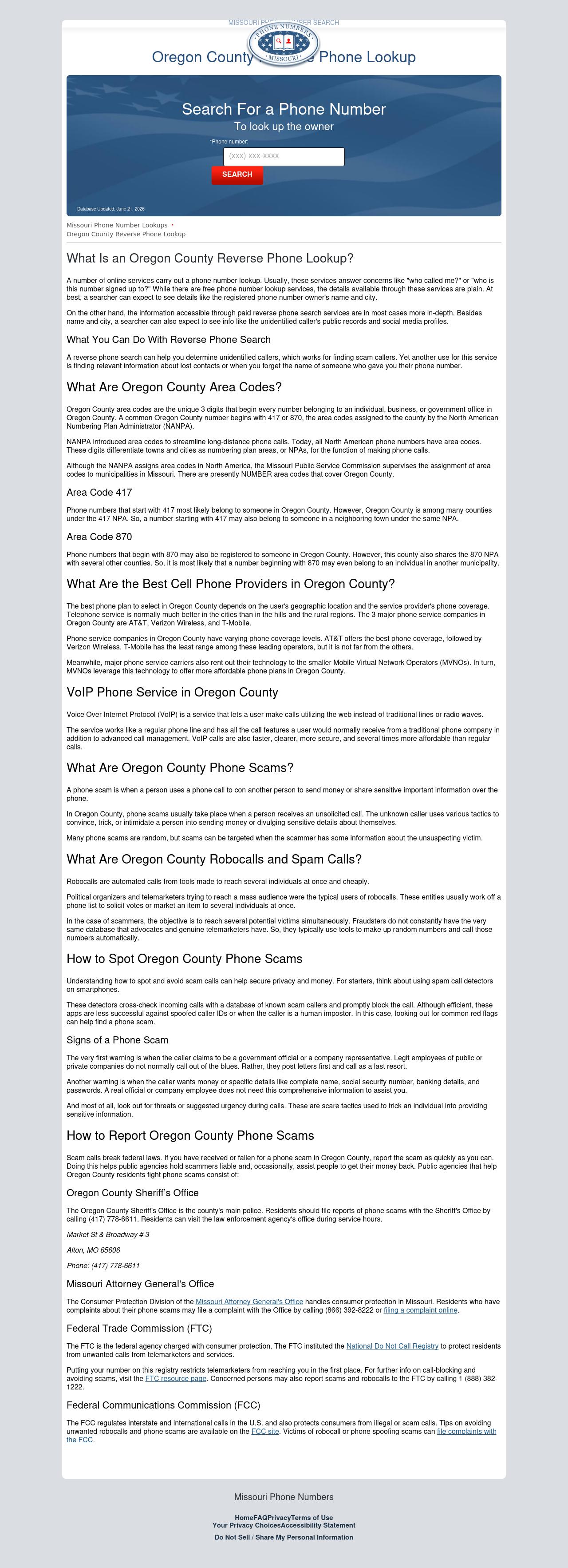 Oregon County Phone Number Search - Thayer MO Lawyers