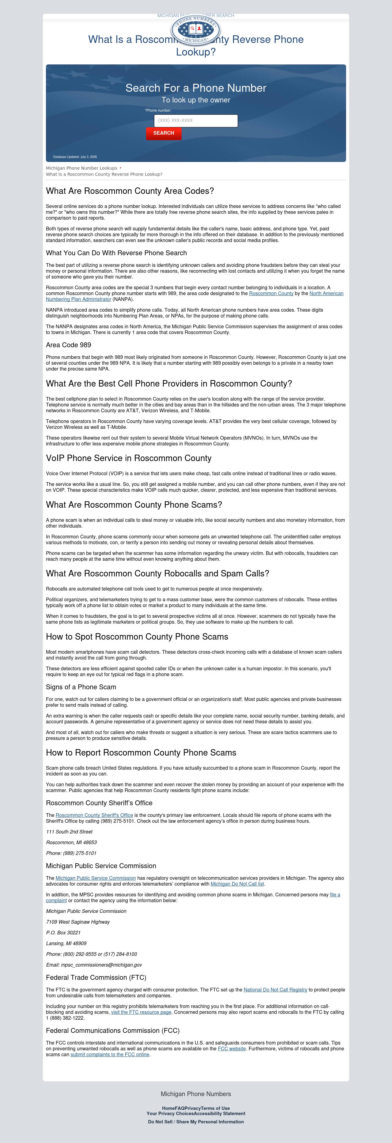 Roscommon County Phone Number Lookup - Roscommon MI Lawyers