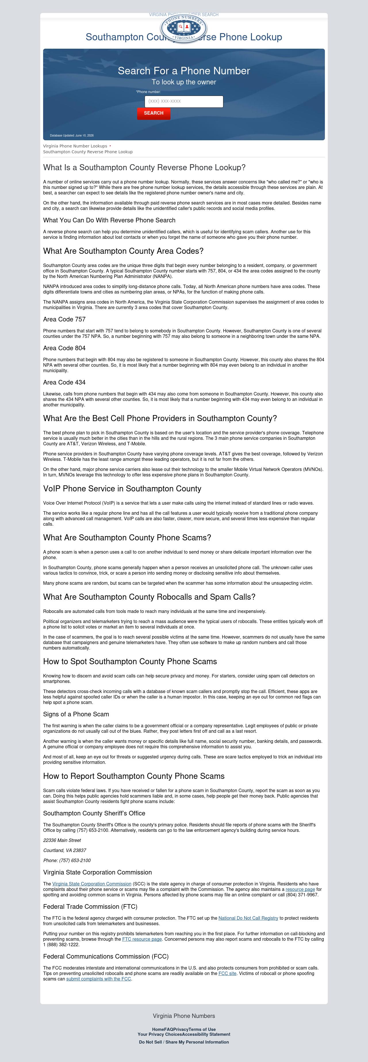 Southampton County Phone Numbers - Ivor VA Lawyers