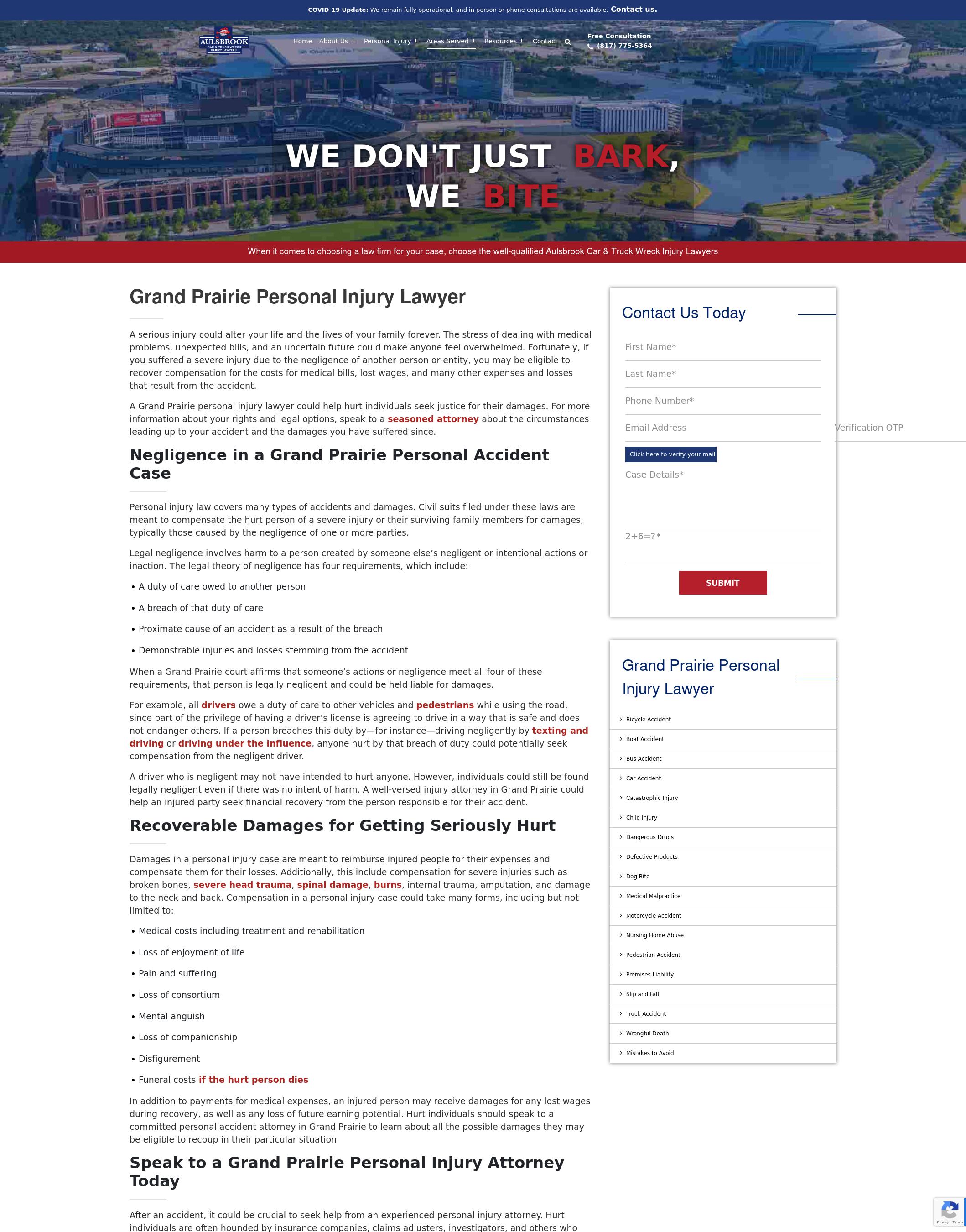 Aulsbrook Car & Truck Wreck Lawyers - Grand Prairie TX Lawyers