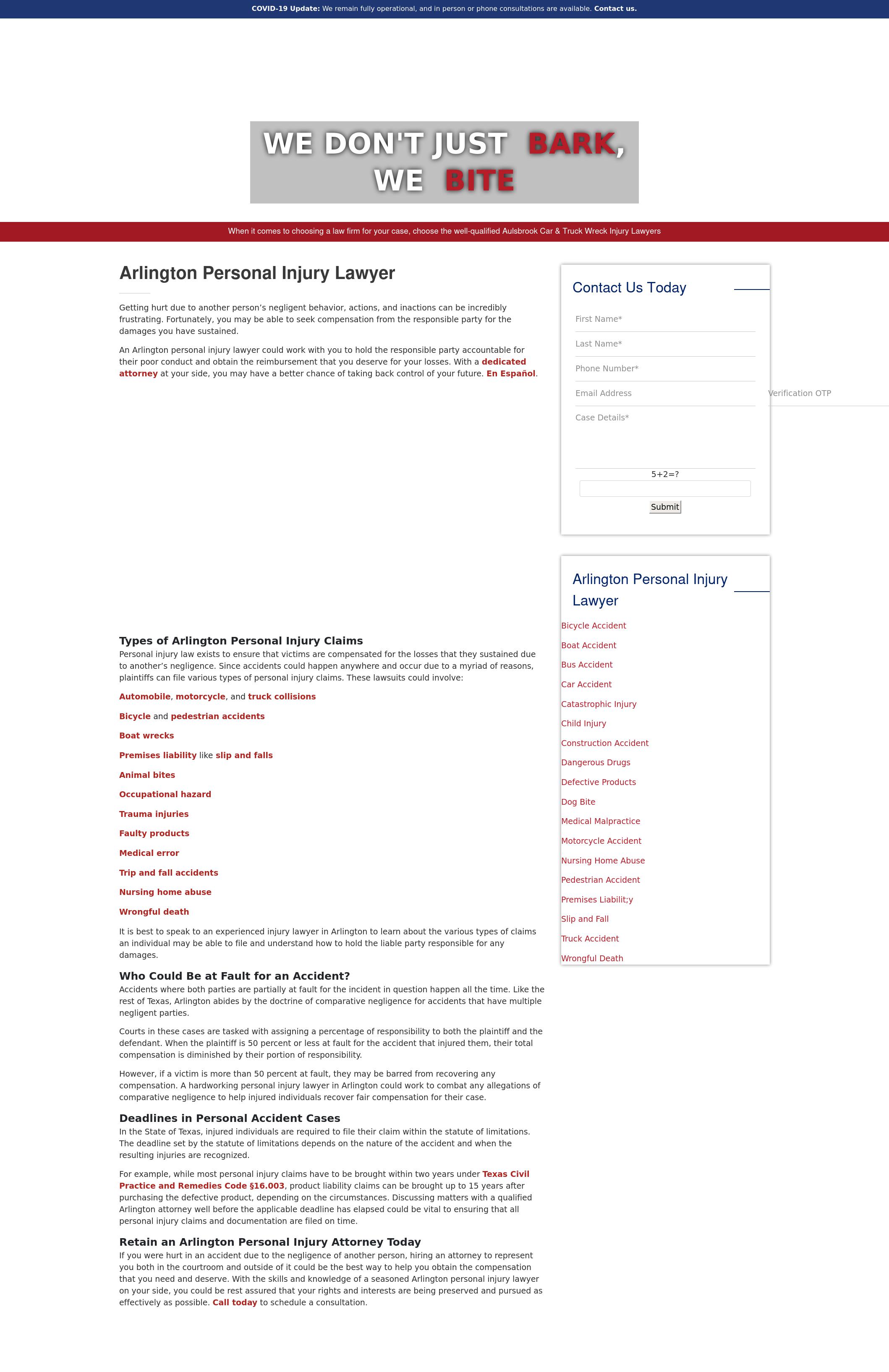 Aulsbrook Car & Truck Wreck Lawyers - Arlington TX Lawyers