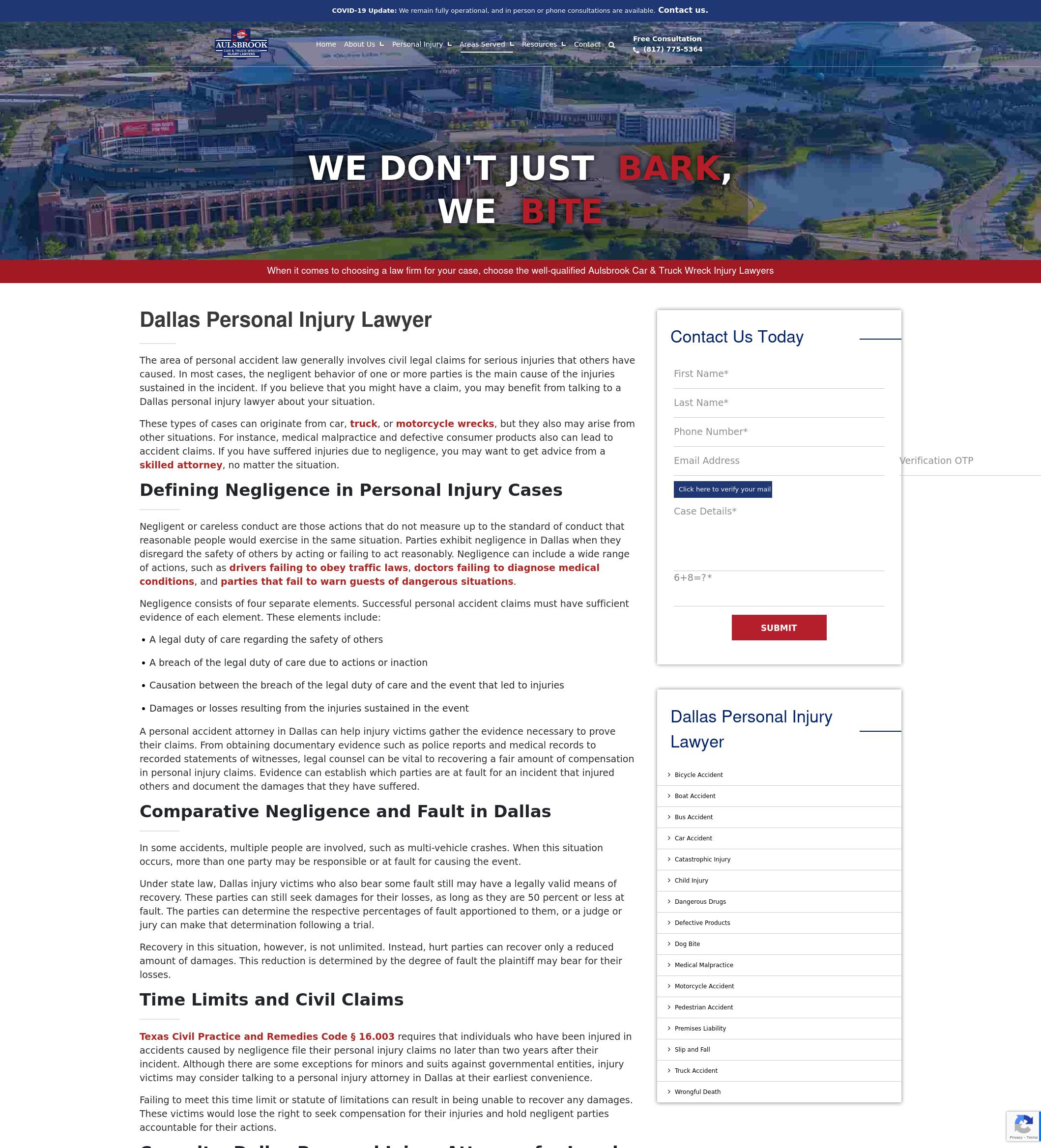Aulsbrook Car & Truck Wreck Lawyers - Dallas TX Lawyers