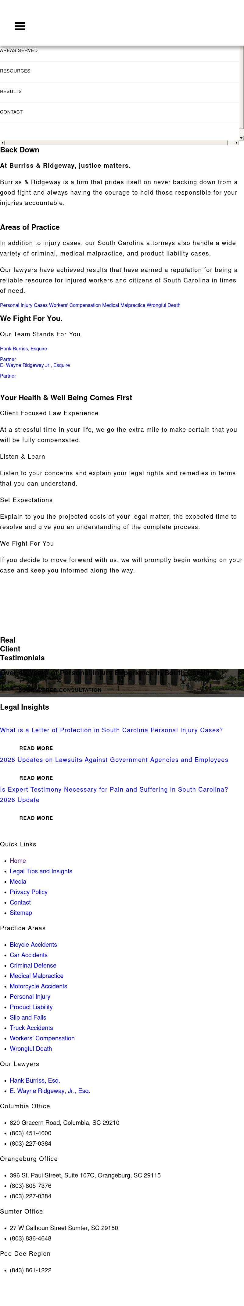 Burriss Ridgeway Injury Lawyers - Columbia SC Lawyers