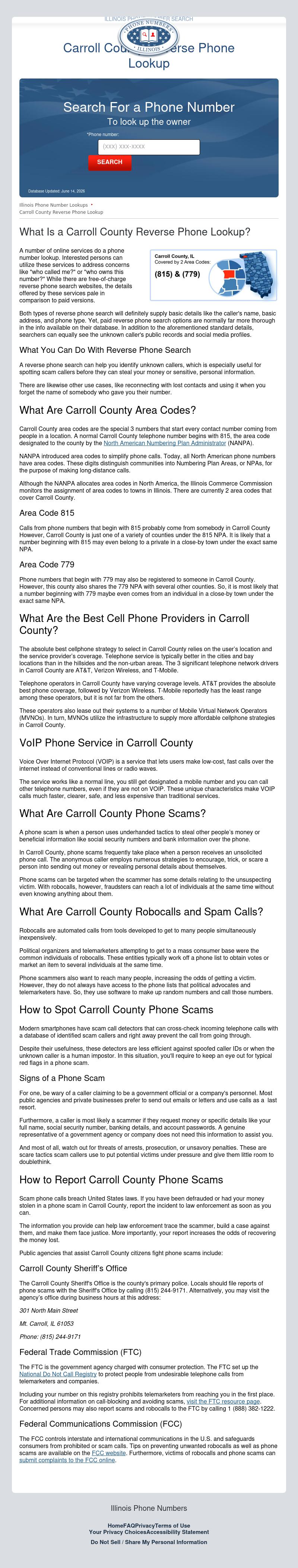 Carroll County Phone Number Search - Savanna IL Lawyers
