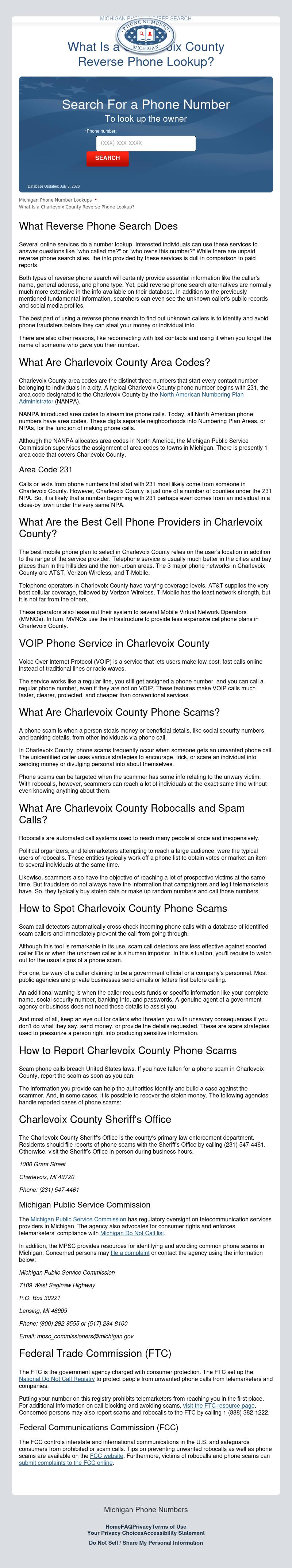 Charlevoix County Phone Number Lookup - Boyne Falls MI Lawyers