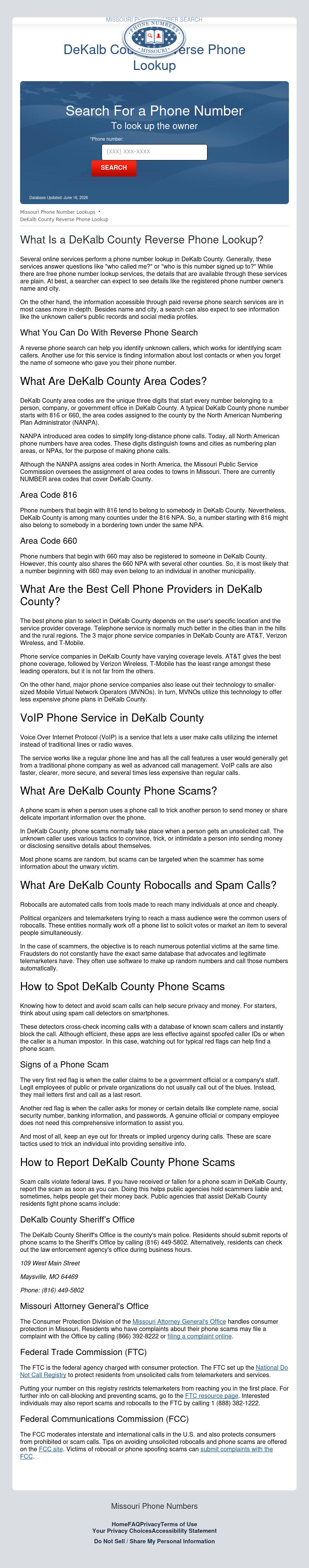 DeKalb County Phone Number Search - Maysville MO Lawyers