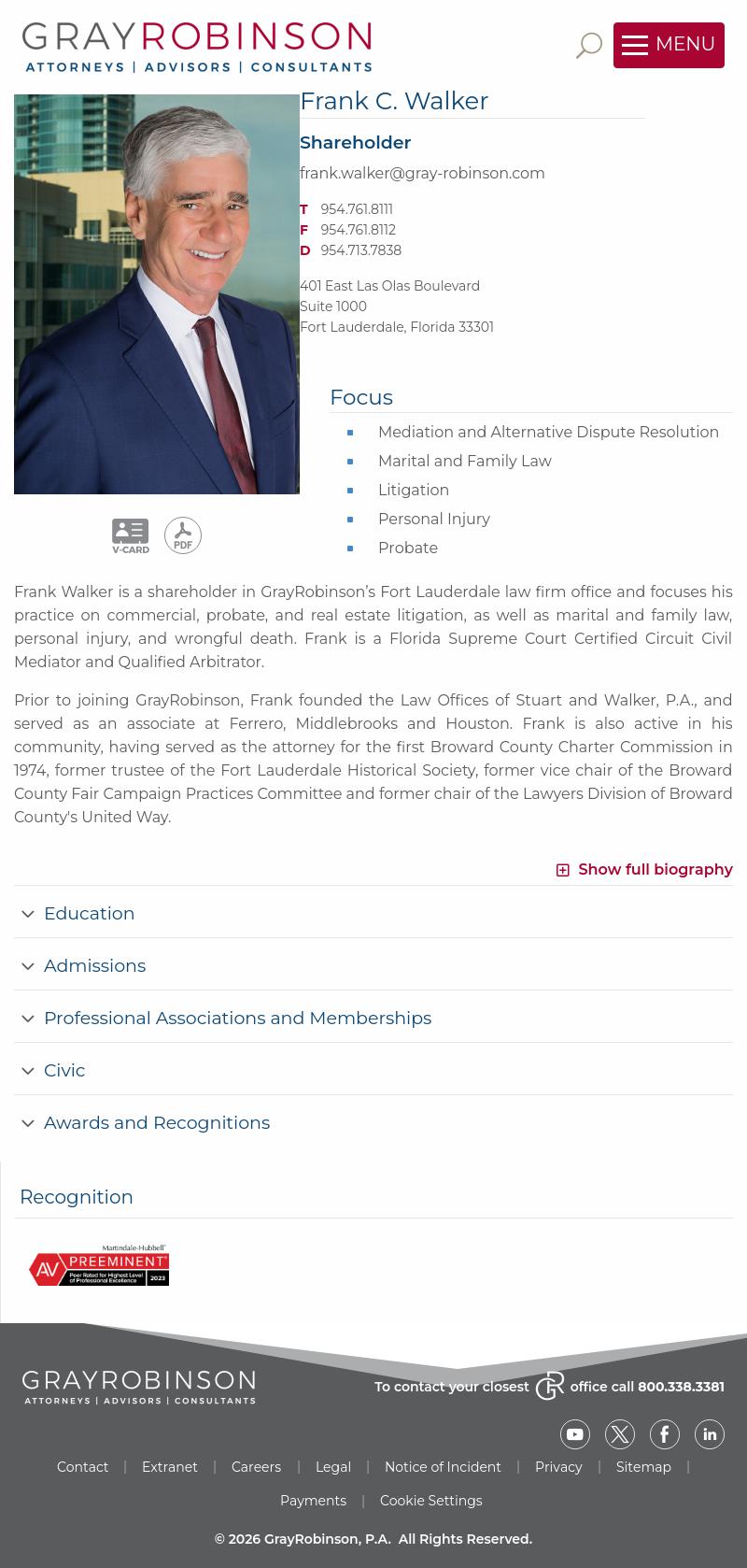 Frank C. Walker Attorney at Law - Fort Lauderdale FL Lawyers