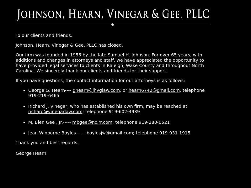 Johnson, Hearn, Vinegar & Gee PLLC - Raleigh NC Lawyers