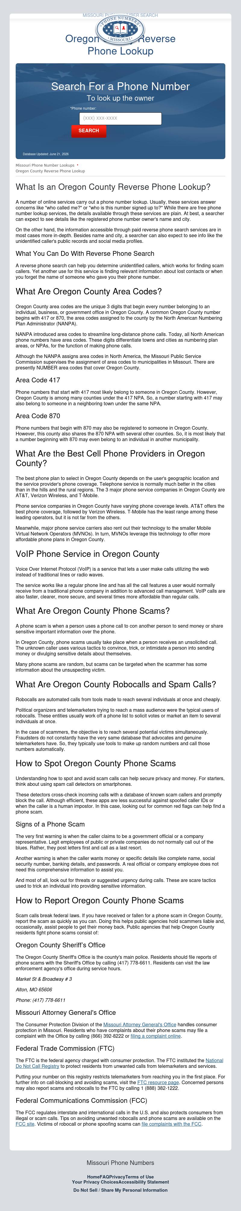 Oregon County Phone Number Search - Thayer MO Lawyers