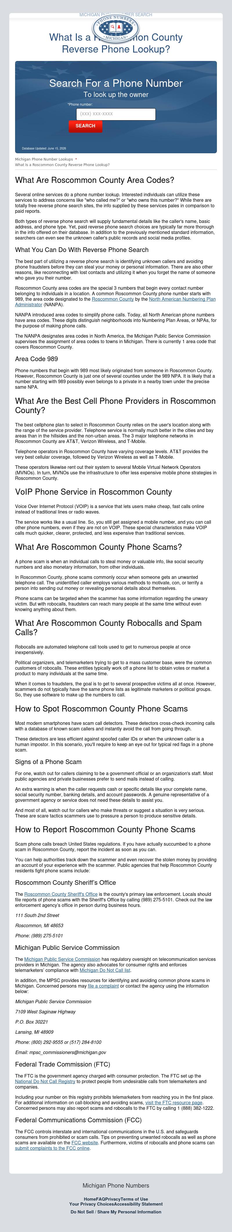Roscommon County Phone Number Lookup - Roscommon MI Lawyers