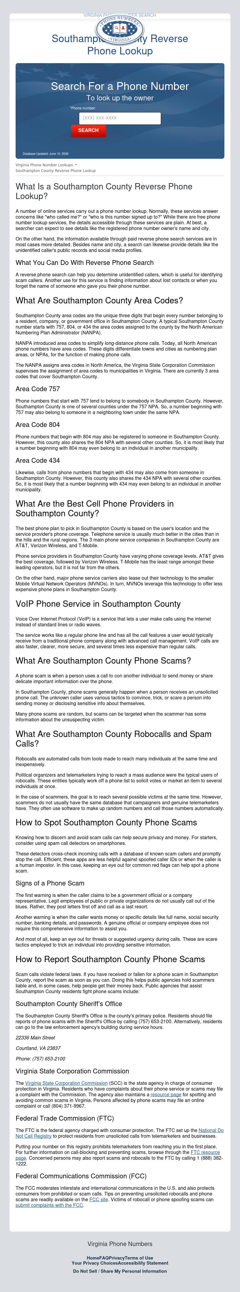 Southampton County Phone Numbers - Ivor VA Lawyers