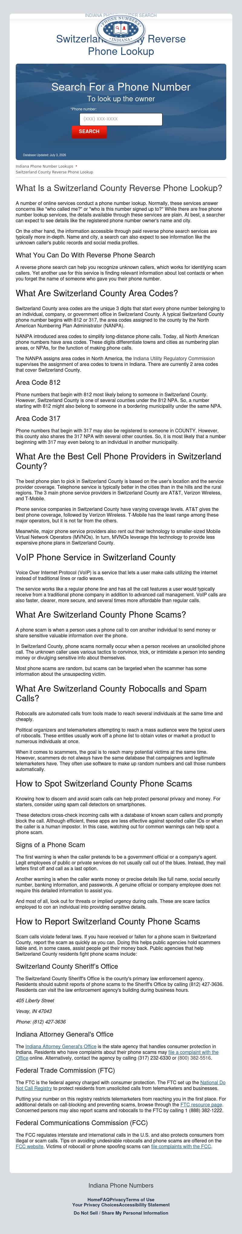 Switzerland County Phone Number Search - Vevay IN Lawyers