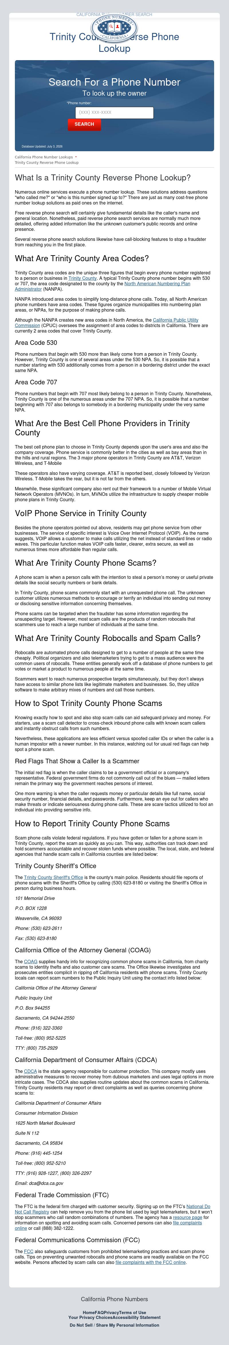 Trinity County Phone Numbers - Hayfork CA Lawyers