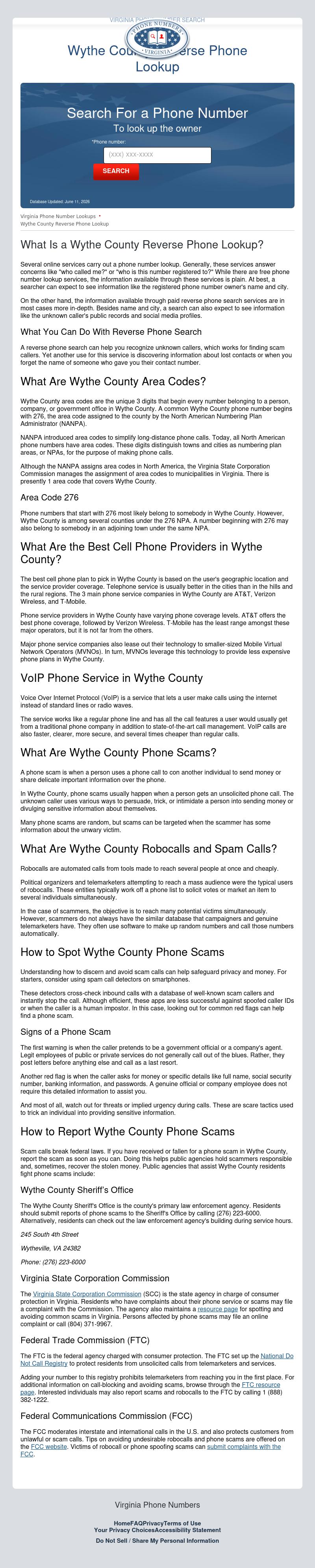 Wythe County Phone Numbers - Wytheville VA Lawyers