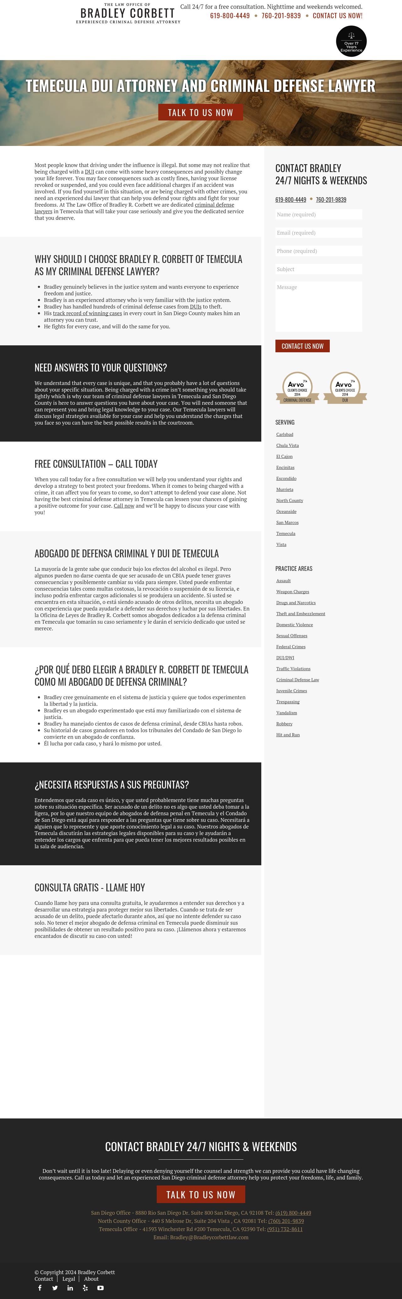 The Law Office of Bradley R Corbett, Criminal Defense Attorney - Temecula CA Lawyers