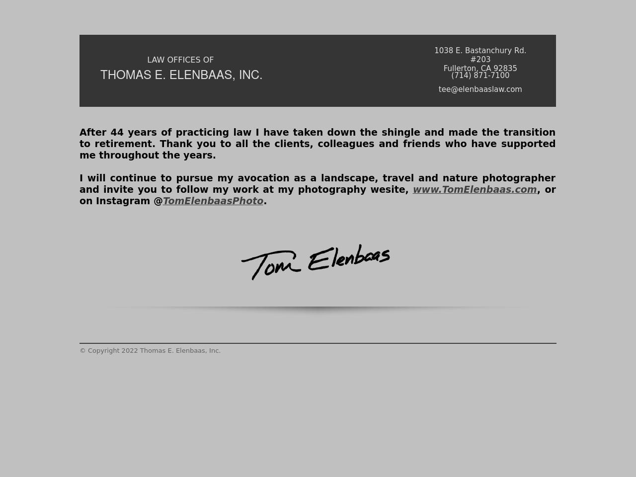 THOMAS ELENBAAS - Fullerton CA Lawyers