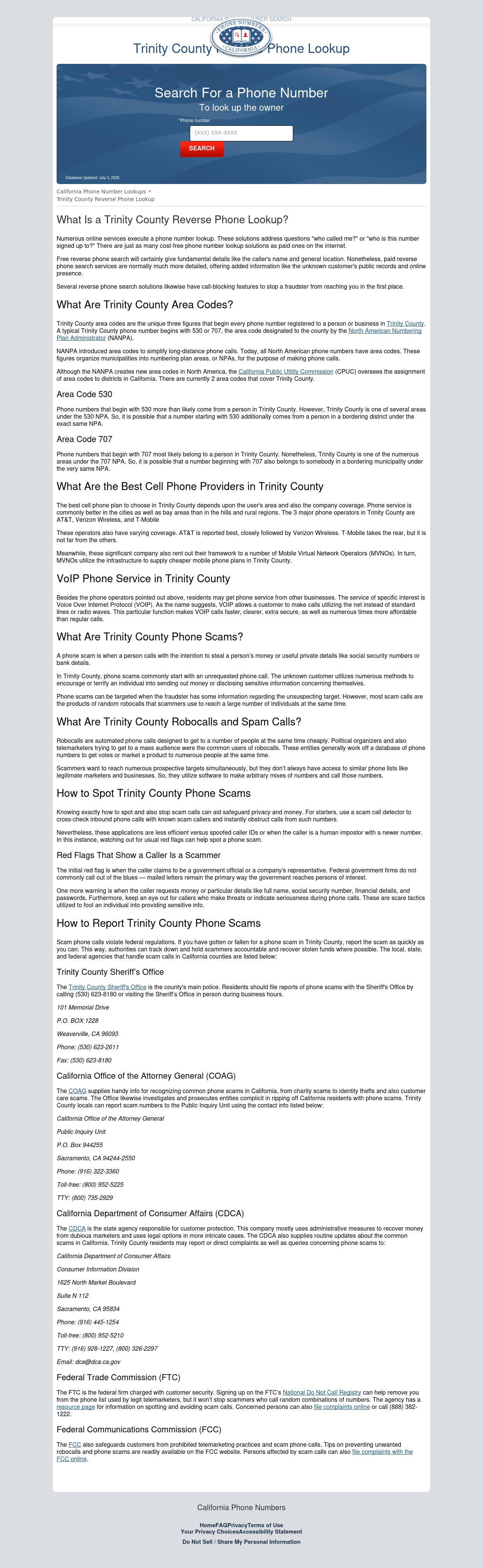Trinity County Phone Numbers - Hayfork CA Lawyers