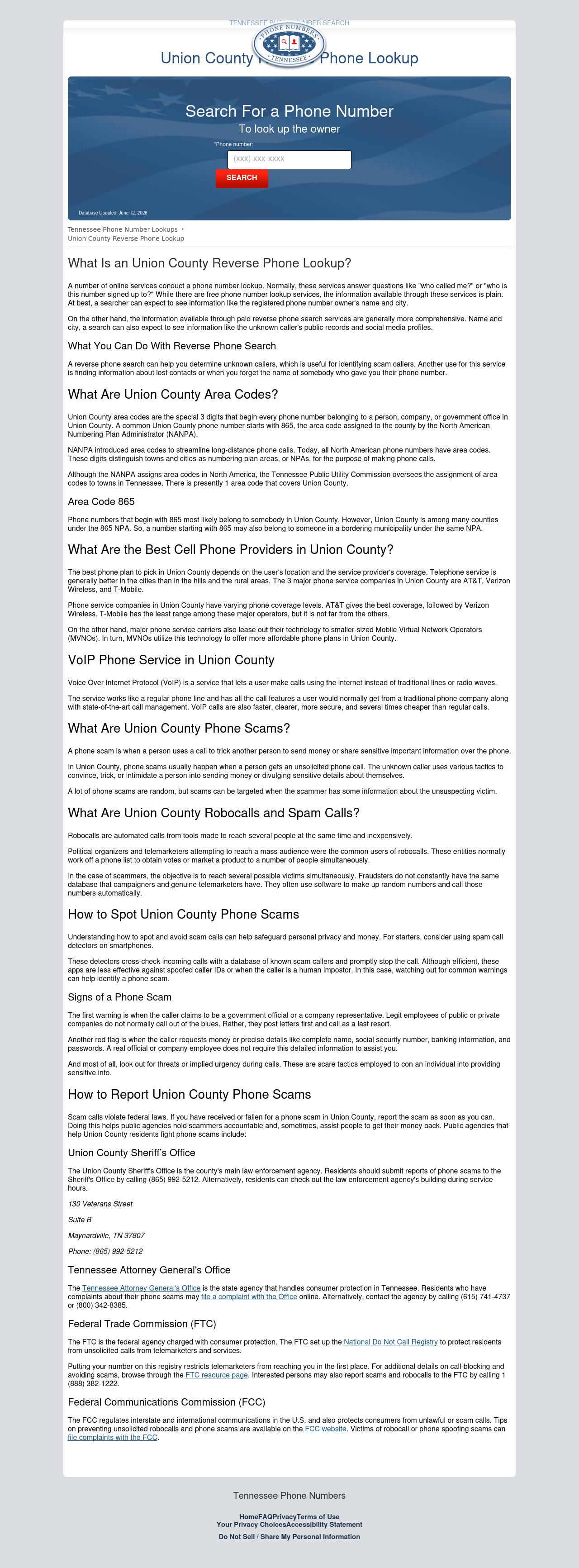 Union County Phone Numbers - Maynardville TN Lawyers