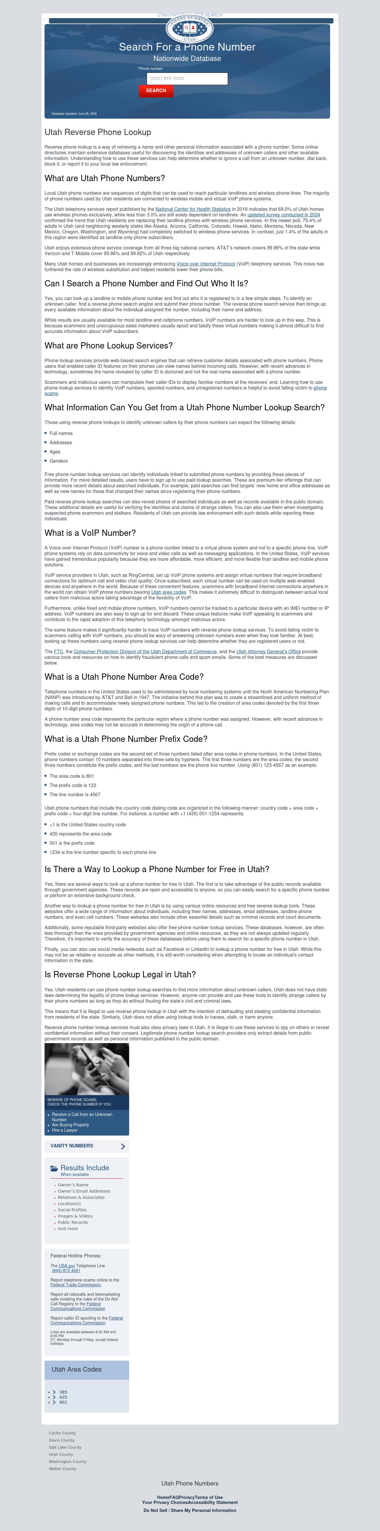 Utah Phone Number Lookup - Saint George UT Lawyers