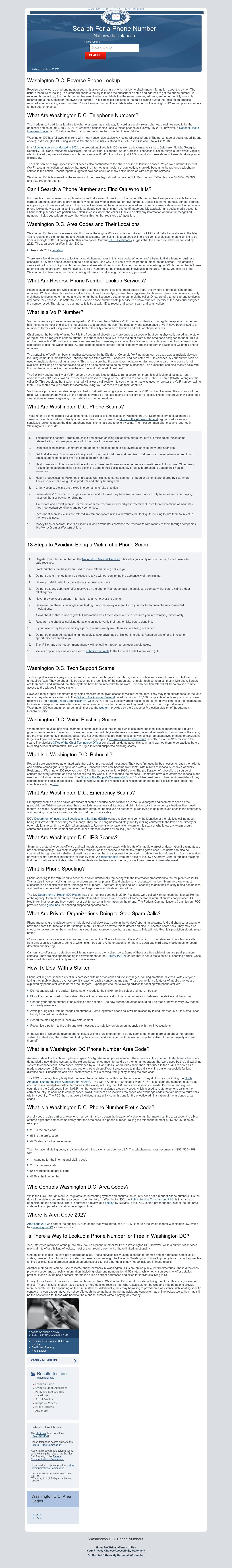 Washington D.C. Phone Number Lookup - Washington DC Lawyers
